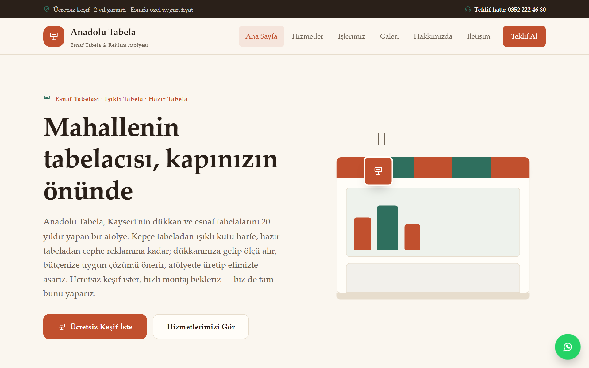 Anadolu — Sıcak & Yerel Esnaf Tabelası / Reklam Web Sitesi — ekran görüntüsü 1