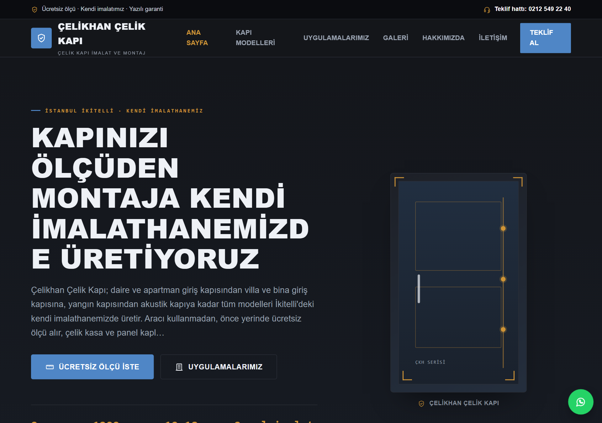 Çelikhan — Koyu & Güvenlik Odaklı Çelik Kapı İmalat Web Sitesi — ekran görüntüsü 1