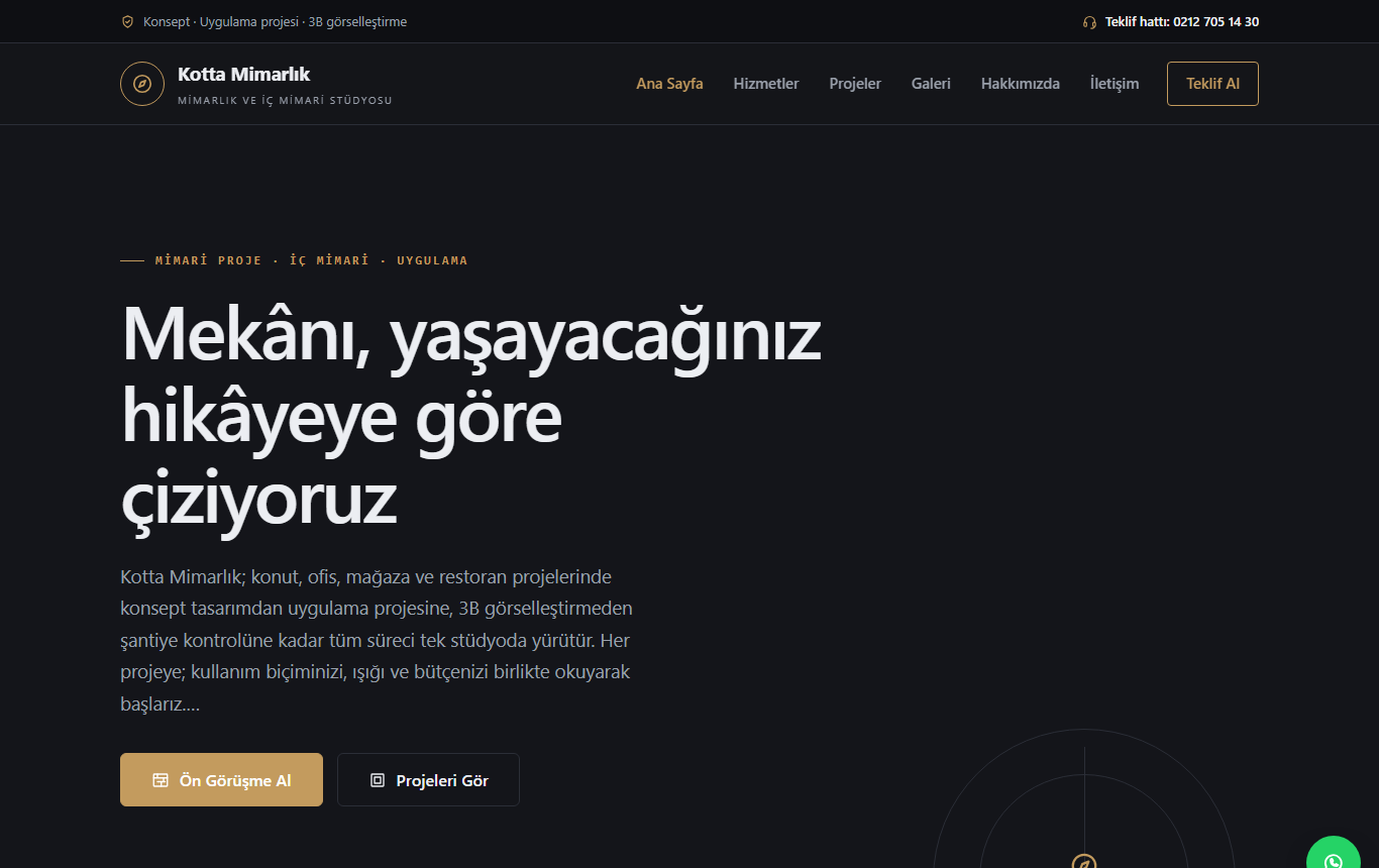 Kotta — Koyu & Premium Mimarlık Stüdyosu Web Sitesi — ekran görüntüsü 1