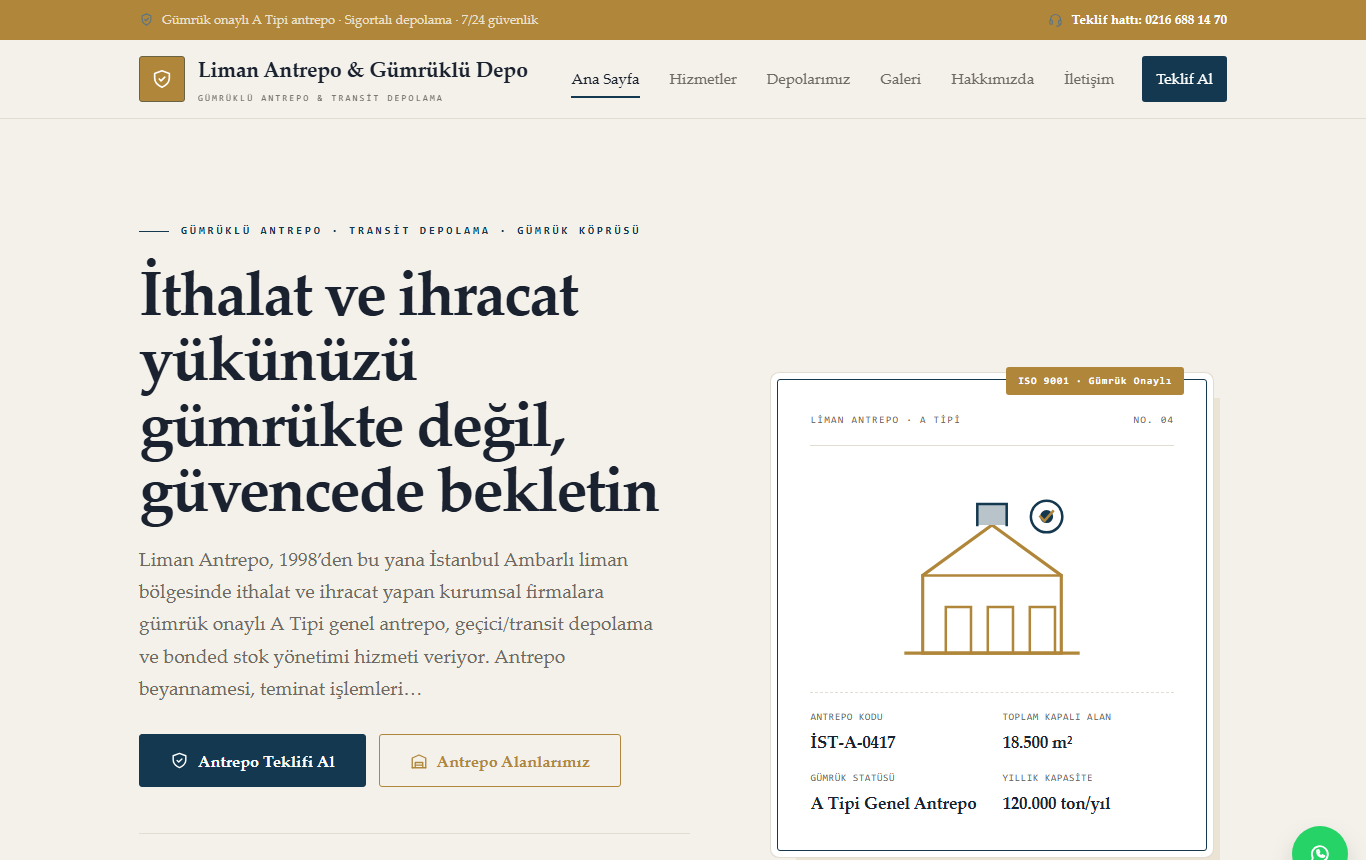 Liman Antrepo & Gümrüklü Depo — Prestijli Antrepo Kiralama Web Sitesi görünümü 1