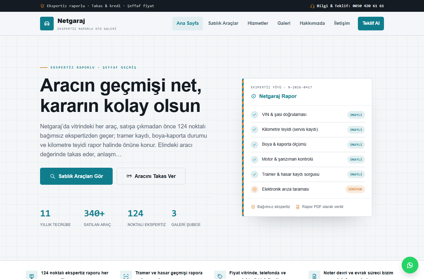 Netgaraj — Ekspertizli & Şeffaf Geçmiş İkinci El Araç Web Sitesi görünümü 1