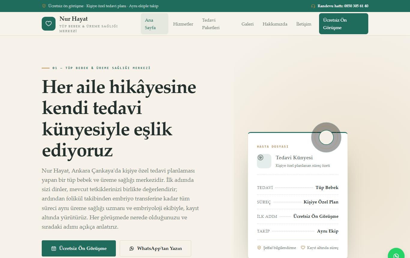 Nur Hayat — Açık Editöryel-Serif Premium Tüp Bebek Merkezi Web Sitesi — ekran görüntüsü 1