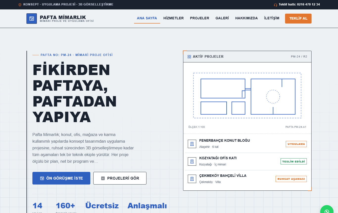 Pafta — Teknik & Blueprint Mimari Proje Ofisi Web Sitesi — ekran görüntüsü 1