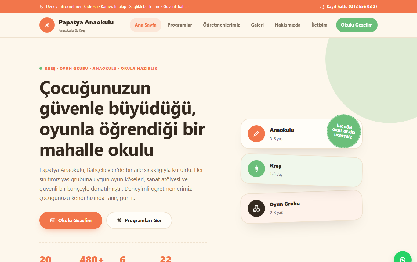 Papatya — Sıcak & Samimi Mahalle Anaokulu ve Kreş Web Sitesi — ekran görüntüsü 1