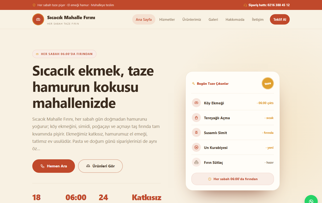 Sıcacık Mahalle Fırını — Her Sabah Taze Ekmek, Simit ve Fırın Tatlıları Web Sitesi görünümü 1