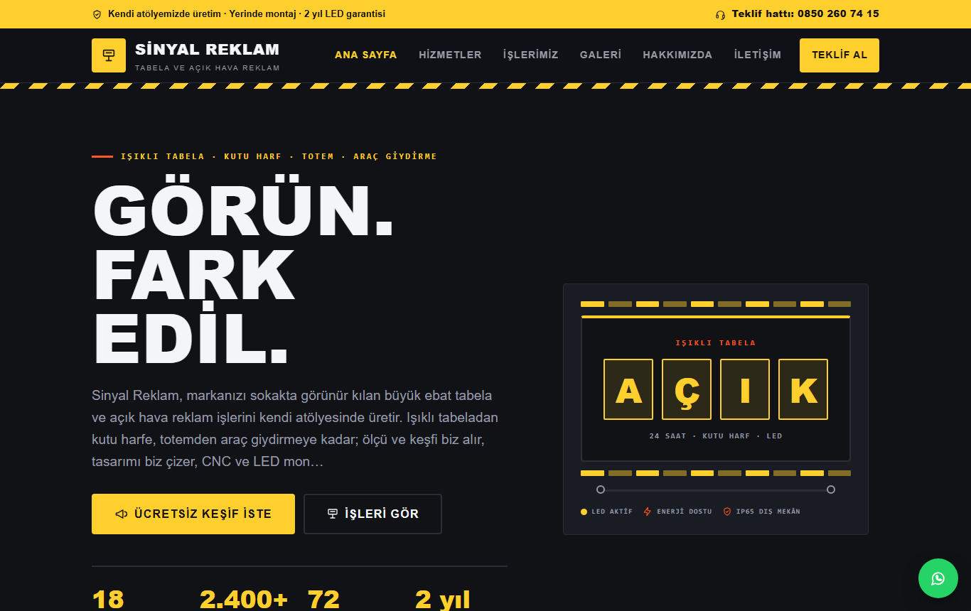 Sinyal Reklam & Tabela — Tabela ve Açık Hava Reklam Web Sitesi görünümü 1