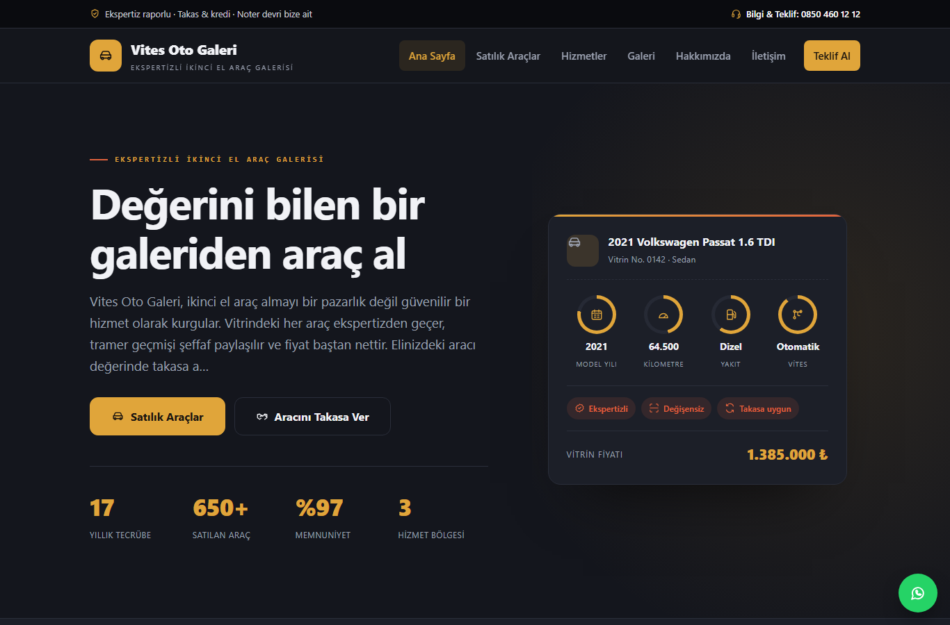 Vites Oto Galeri — İkinci El Araç Galerisi & Ekspertizli Satış Web Sitesi görünümü 1