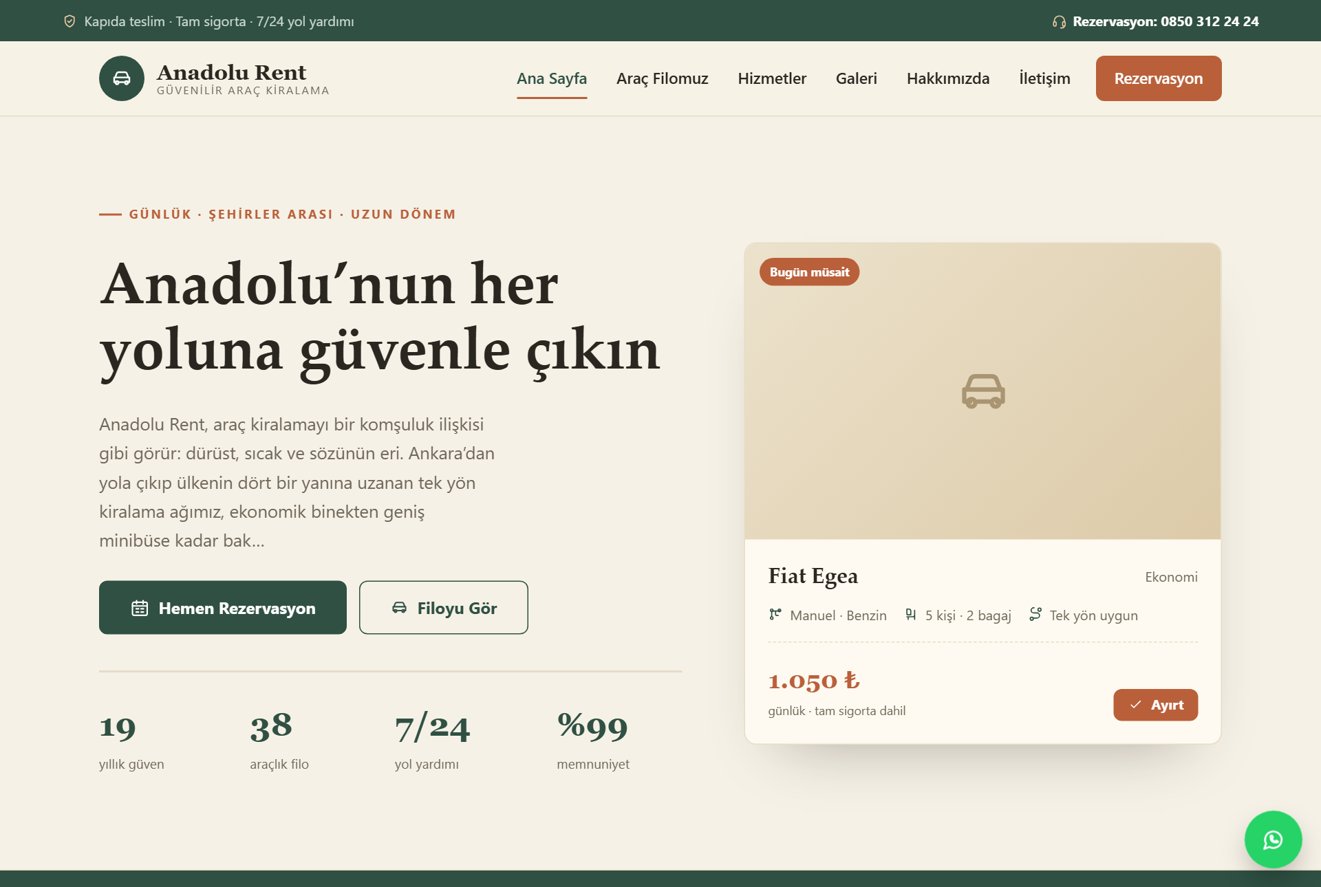 Anadolu Rent — Şehirler Arası ve Güvenilir Araç Kiralama Web Sitesi görünümü 1