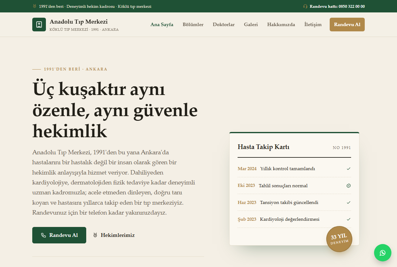 Anadolu Tıp Merkezi — Köklü Tıp Merkezi Web Sitesi görünümü 1