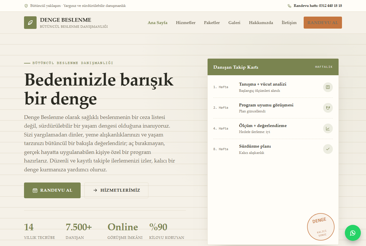 Denge Beslenme — Bütüncül Diyetisyen & Beslenme Web Sitesi görünümü 1