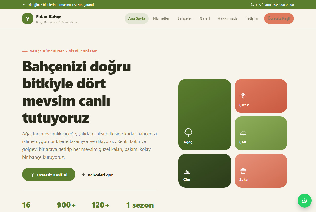 Fidan Bahçe — Bahçe Düzenleme & Bitkilendirme Web Sitesi görünümü 1
