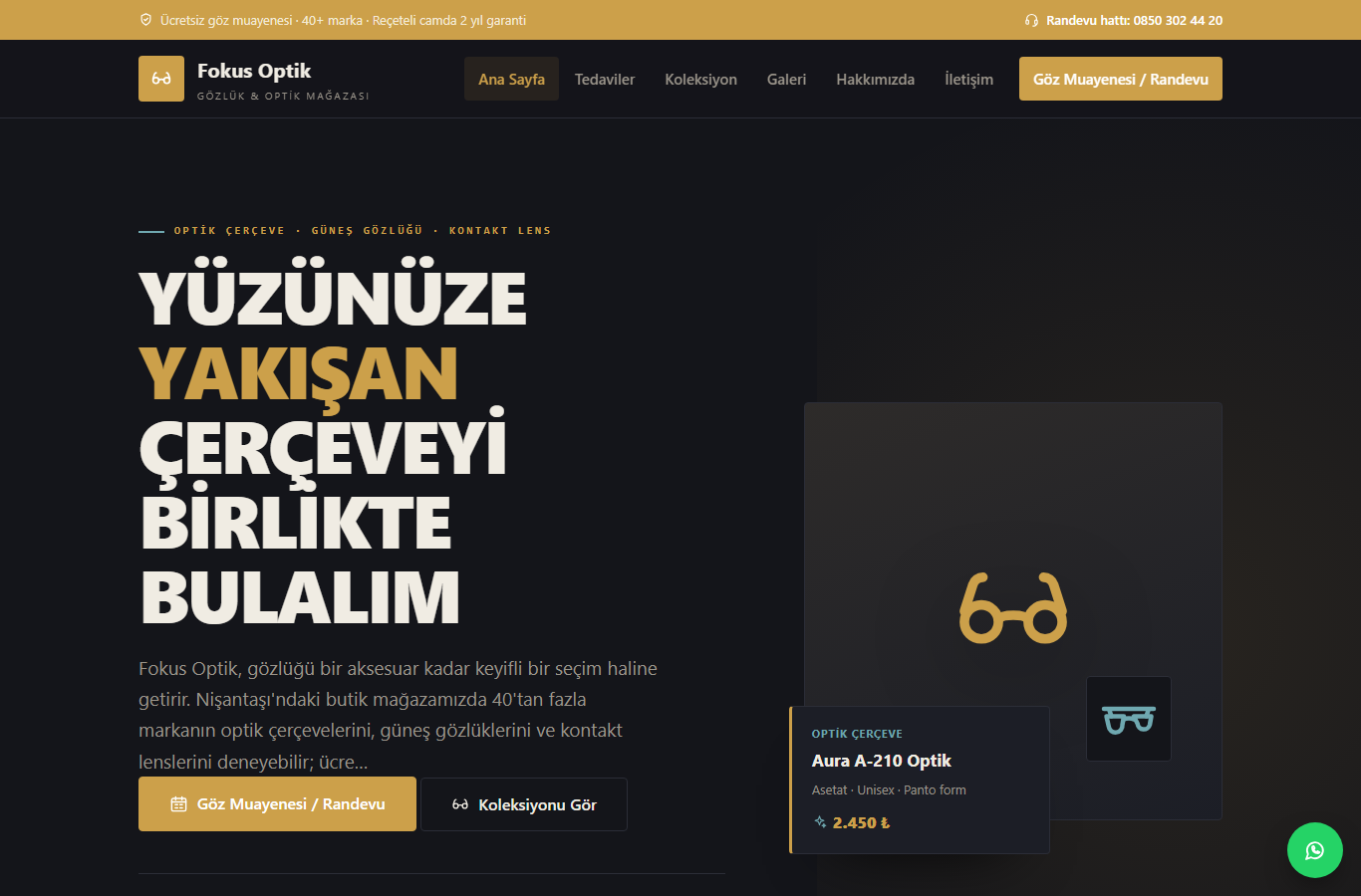 Fokus Optik — Gözlük ve Optik Mağazası Web Sitesi görünümü 1