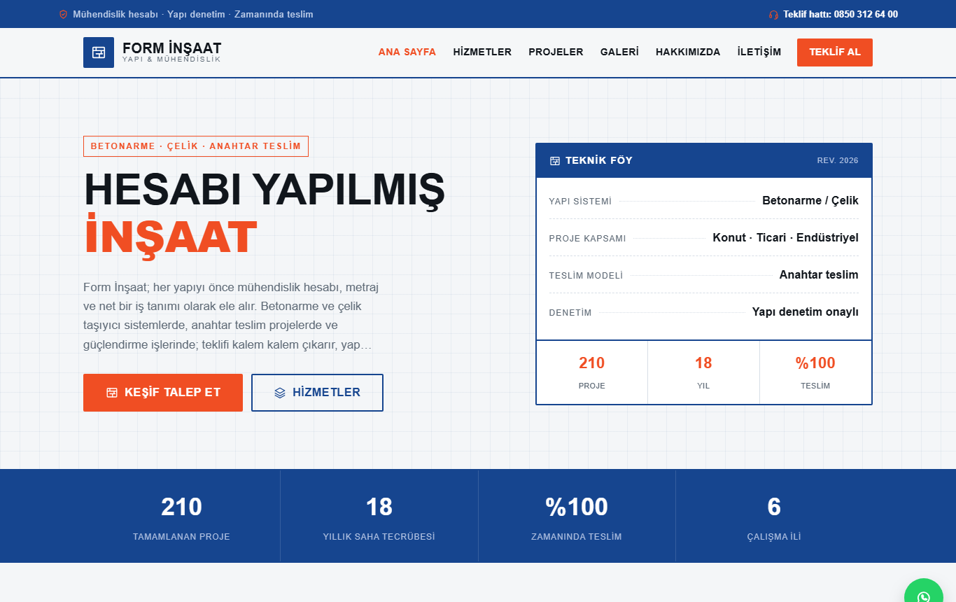 Form İnşaat — Mühendislik ve Teknik İnşaat Web Sitesi görünümü 1