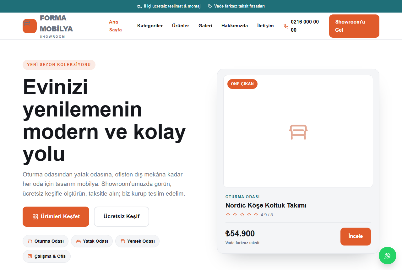 Forma Mobilya — Modern Mobilya Showroom web sitesi görünümü 1
