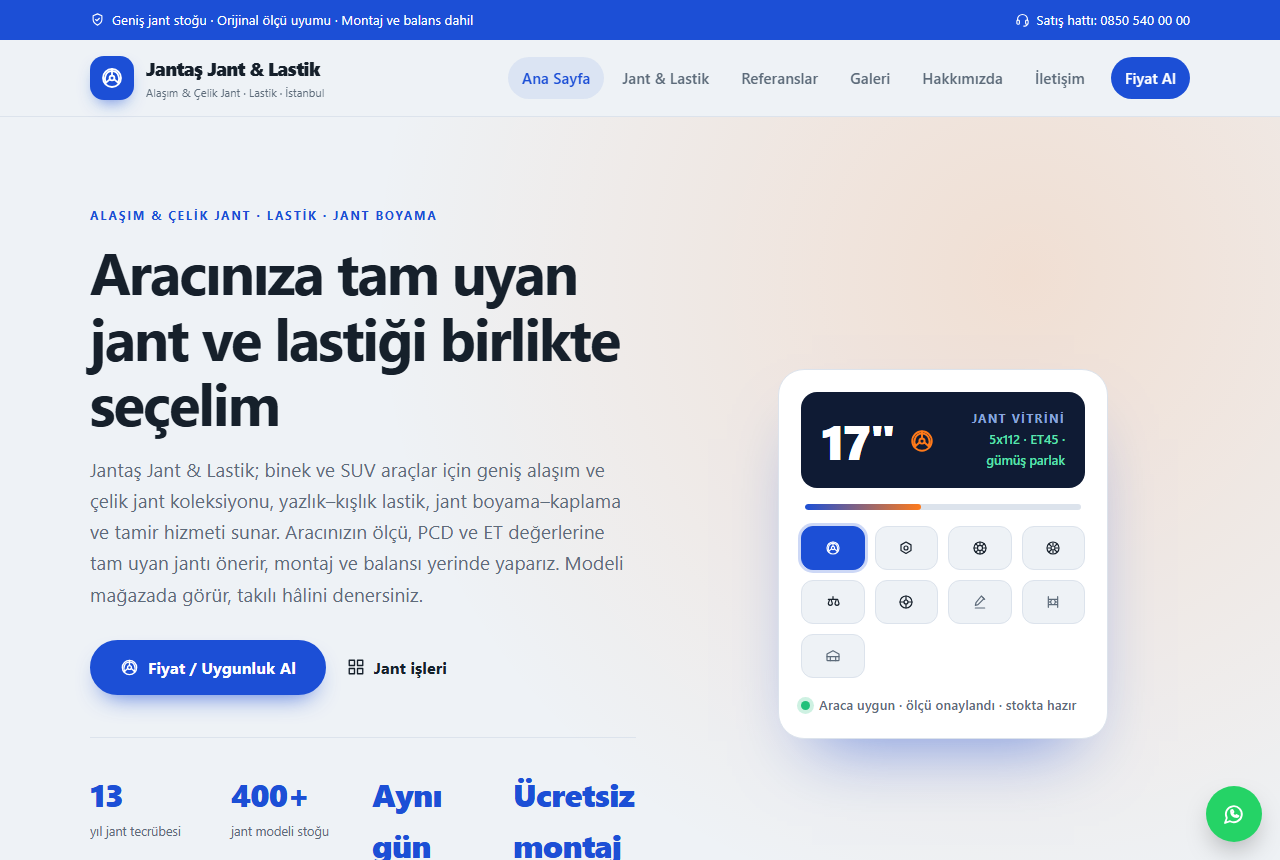 Jantaş Jant & Lastik — Jant ve Lastik Mağazası Web Sitesi görünümü 1