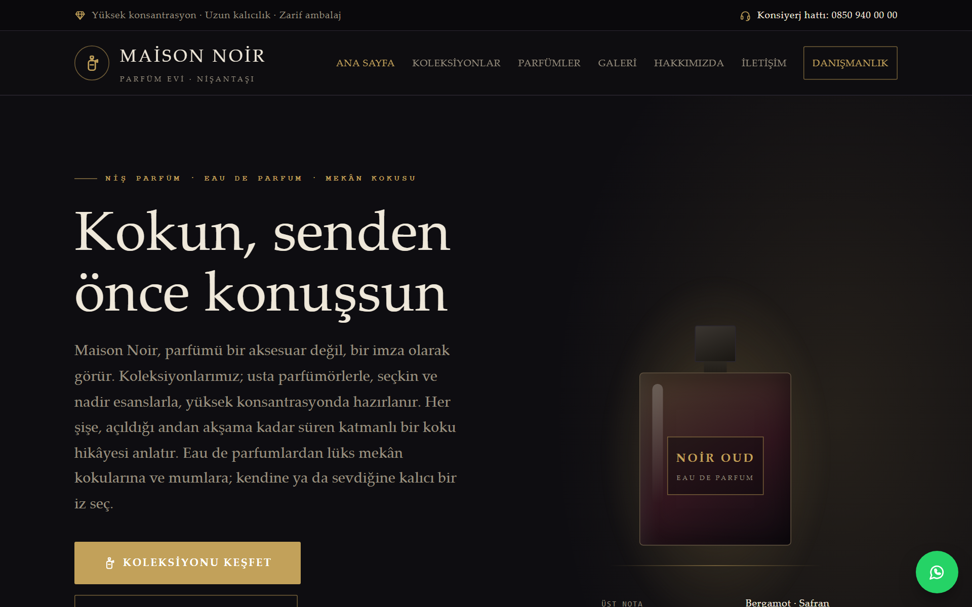 Maison Noir — Niş Parfüm ve Kozmetik Markası Web Sitesi görünümü 1