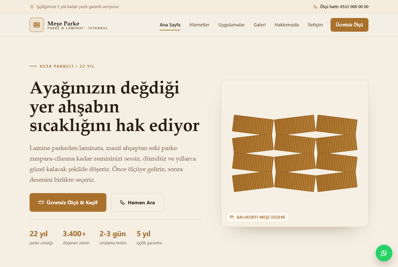 Meşe Parke — Parke & Laminat Döşeme Web Sitesi görünümü 1
