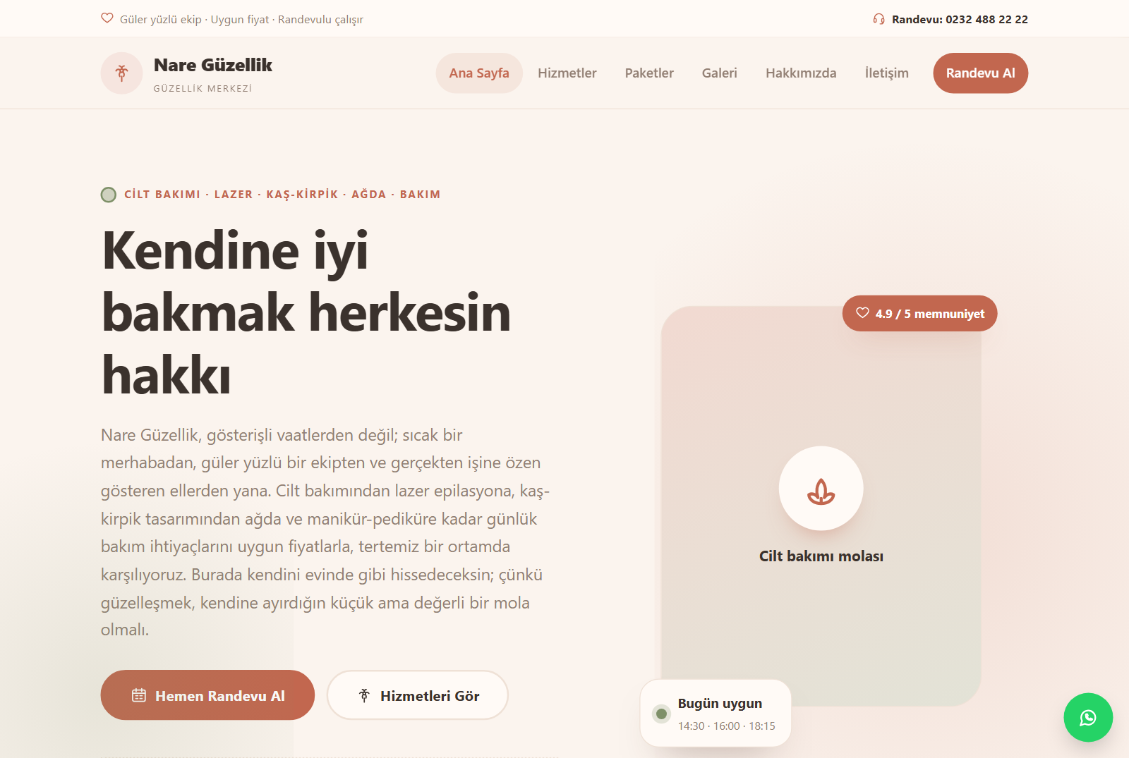 Nare Güzellik — Mahalle Güzellik Merkezi Web Sitesi görünümü 1