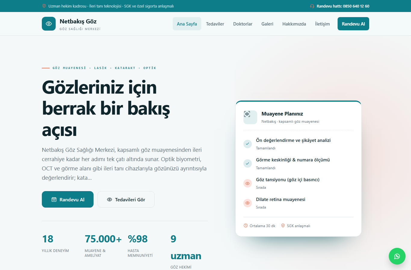 Netbakış Göz — Modern Göz Sağlığı Merkezi Web Sitesi görünümü 1