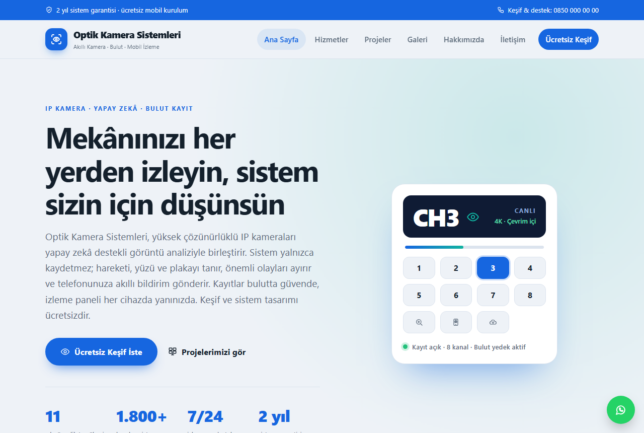 Optik Kamera Sistemleri — Akıllı Kamera Web Sitesi görünümü 1