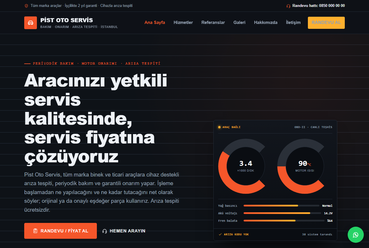 Pist Oto Servis — Tüm Marka Oto Servis Web Sitesi görünümü 1
