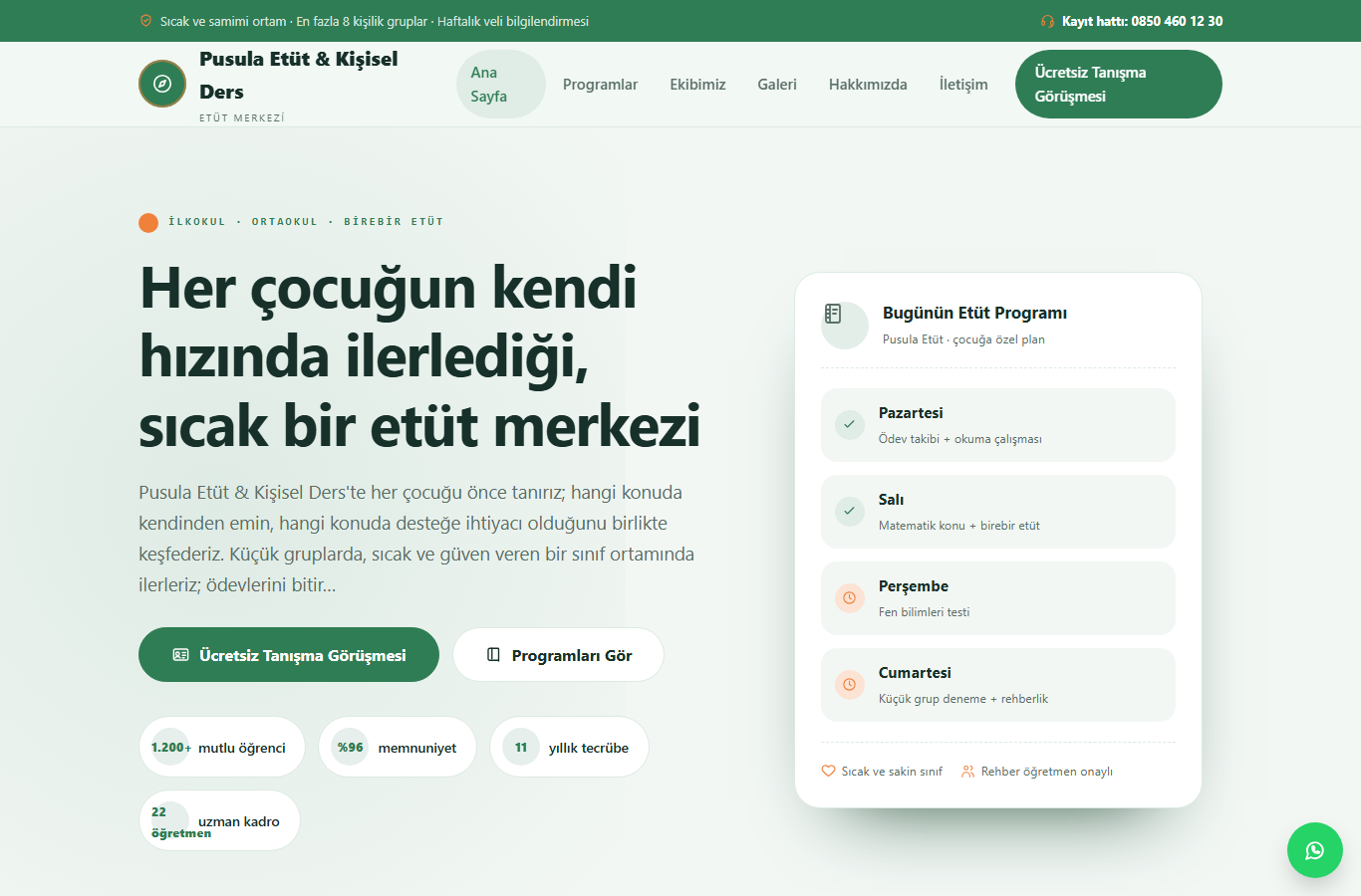 Pusula Etüt & Kişisel Ders — Etüt Merkezi Web Sitesi görünümü 1