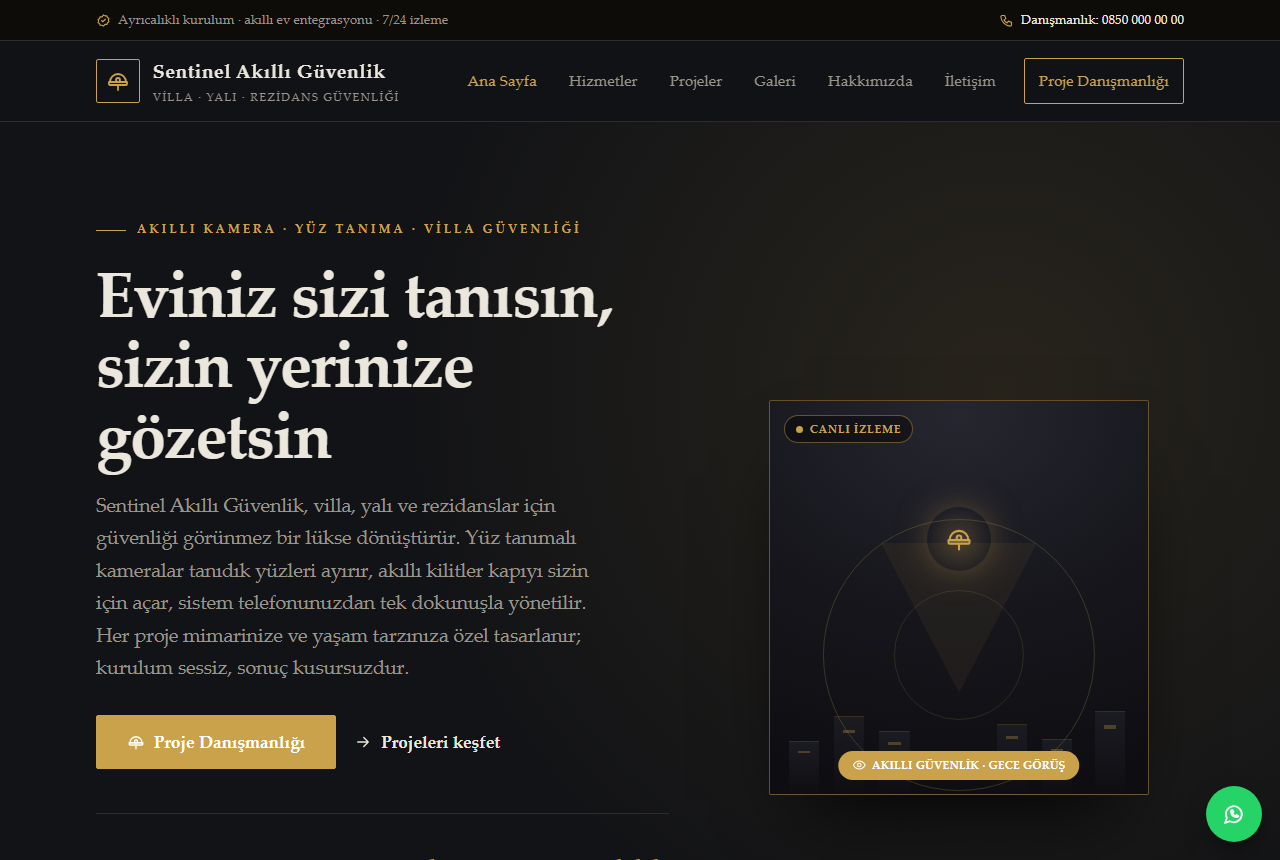 Sentinel Akıllı Güvenlik — Villa & Rezidans Web Sitesi görünümü 1