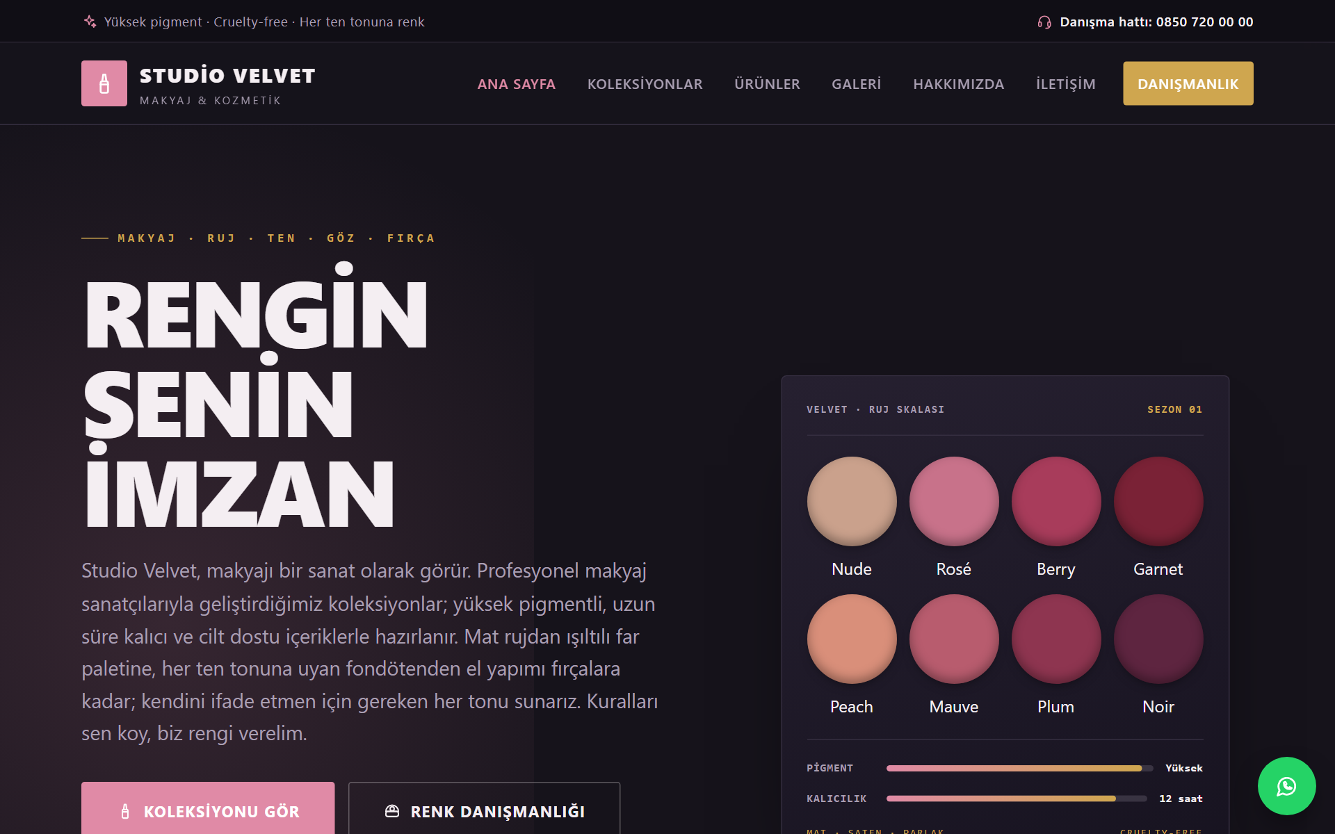 Studio Velvet — Makyaj ve Kozmetik Markası Web Sitesi görünümü 1