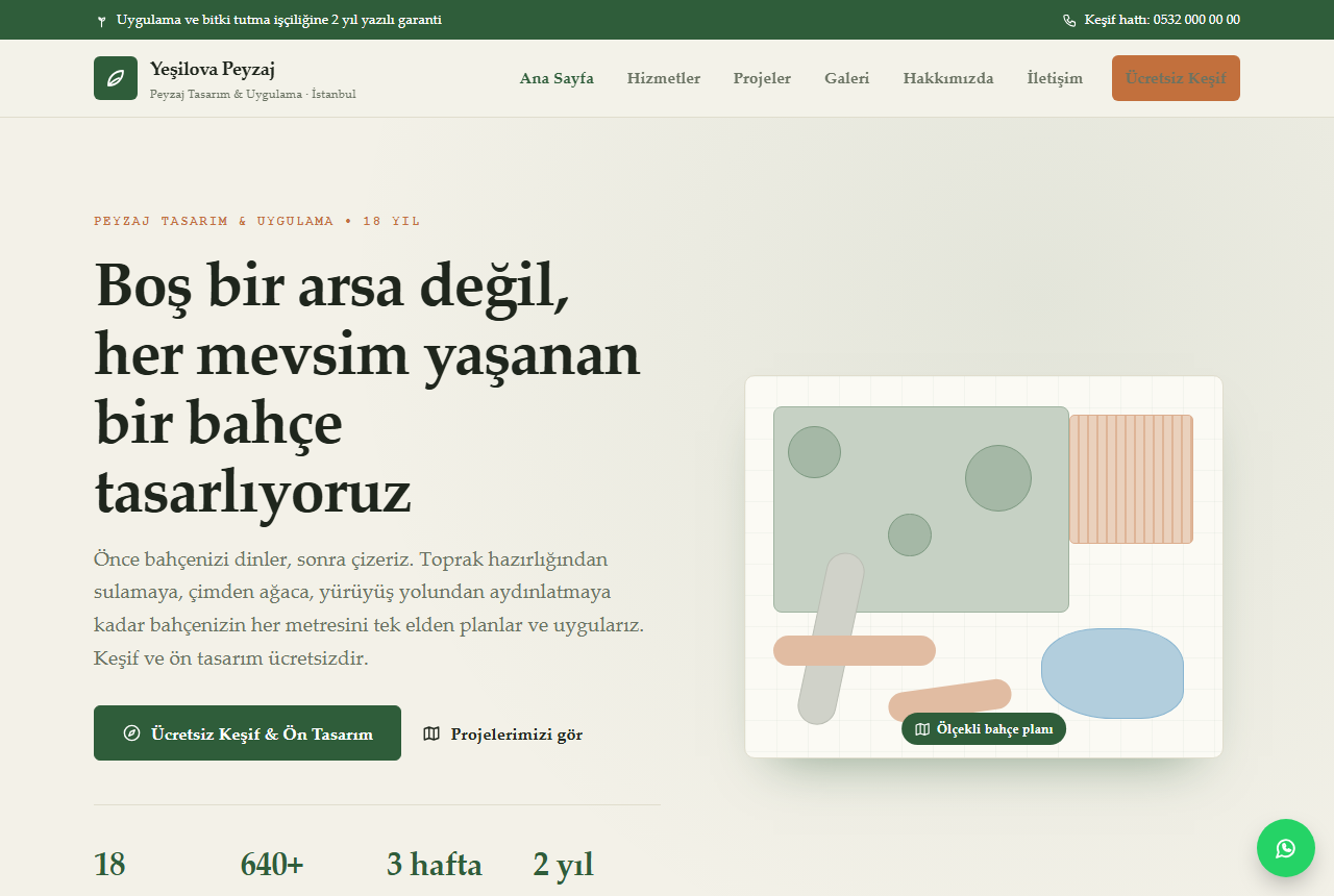 Yeşilova Peyzaj — Peyzaj Tasarım & Uygulama Web Sitesi görünümü 1