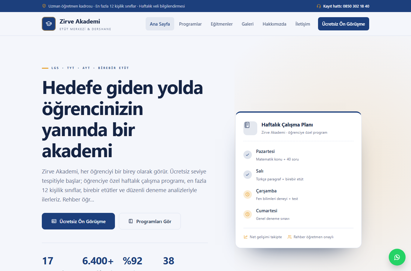 Zirve Akademi — Dershane ve Etüt Merkezi Web Sitesi görünümü 1